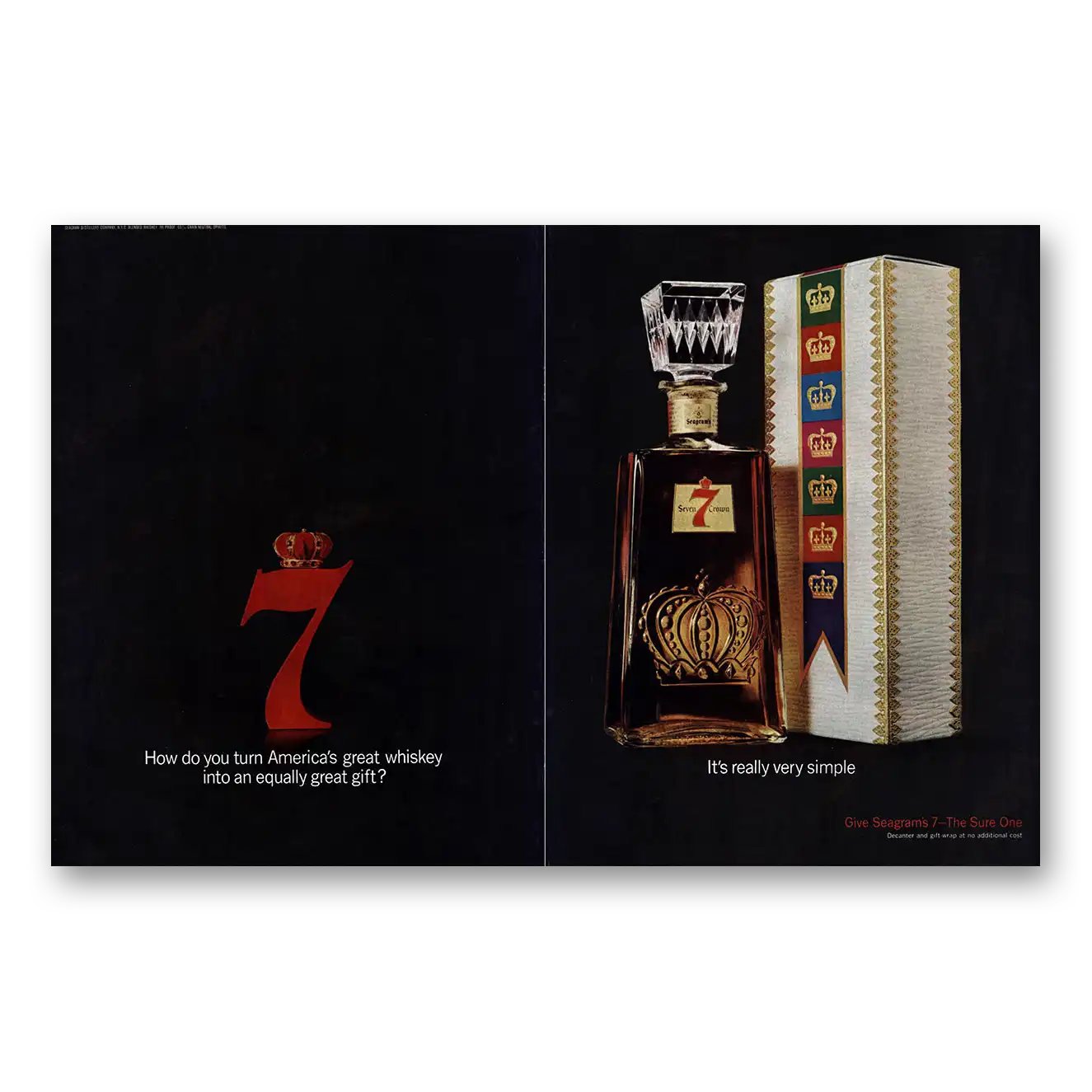 1964 Seagrams 7 Crown Whiskey Great Whiskey Into Equally Great Gift Vintage Magazine Print Ad