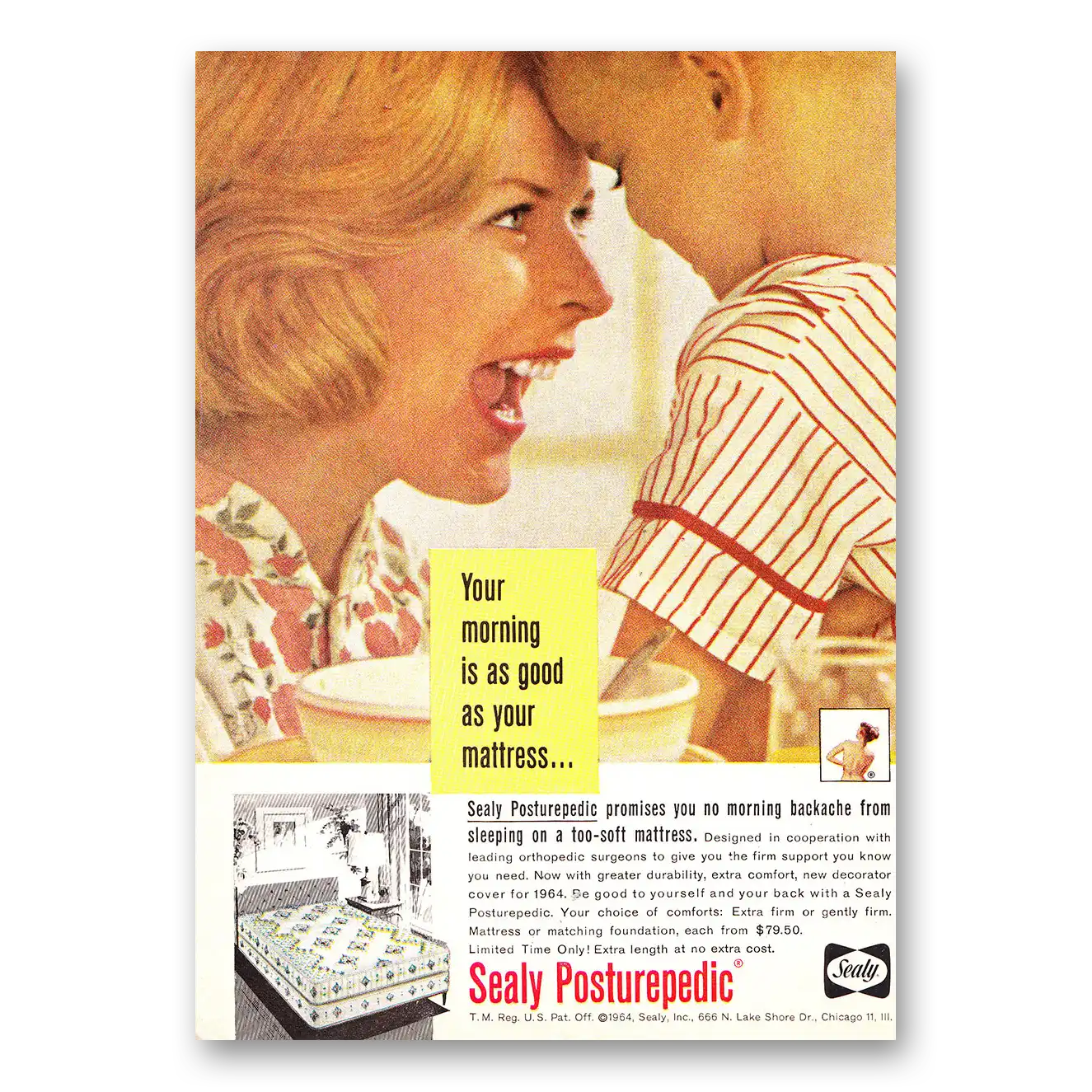 1964 Sealy Posturepedic Mattress Your Morning Is As Good As Your Mattress Vintage Magazine Print Ad