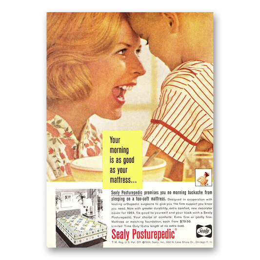 1964 Sealy Posturepedic Mattress Your Morning Is As Good As Your Mattress Vintage Magazine Print Ad