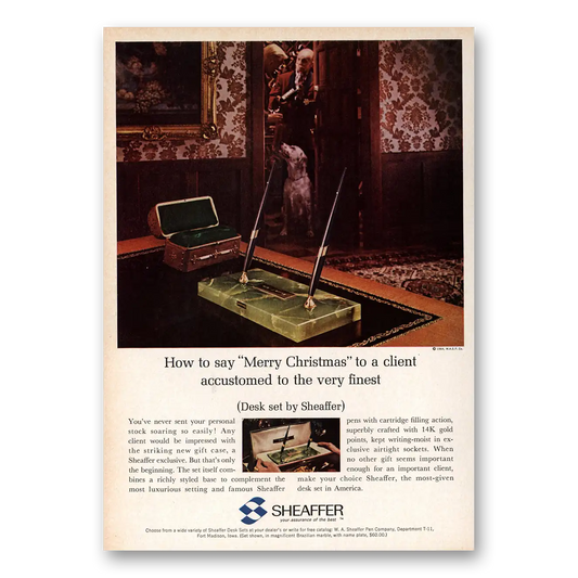 1964 Sheaffers Desk Sets Merry Christmas To a Client Vintage Magazine Print Ad