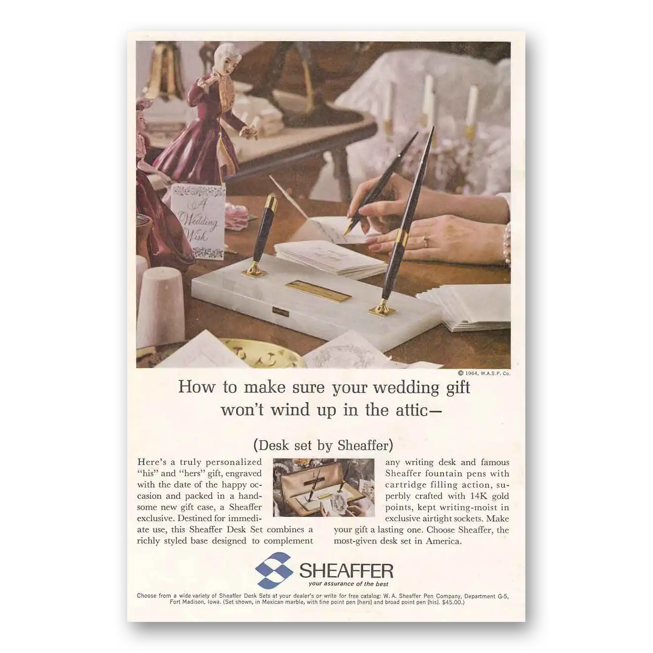 1964 Sheaffers Desk Sets Desk Set Wedding Gift Vintage Magazine Print Ad