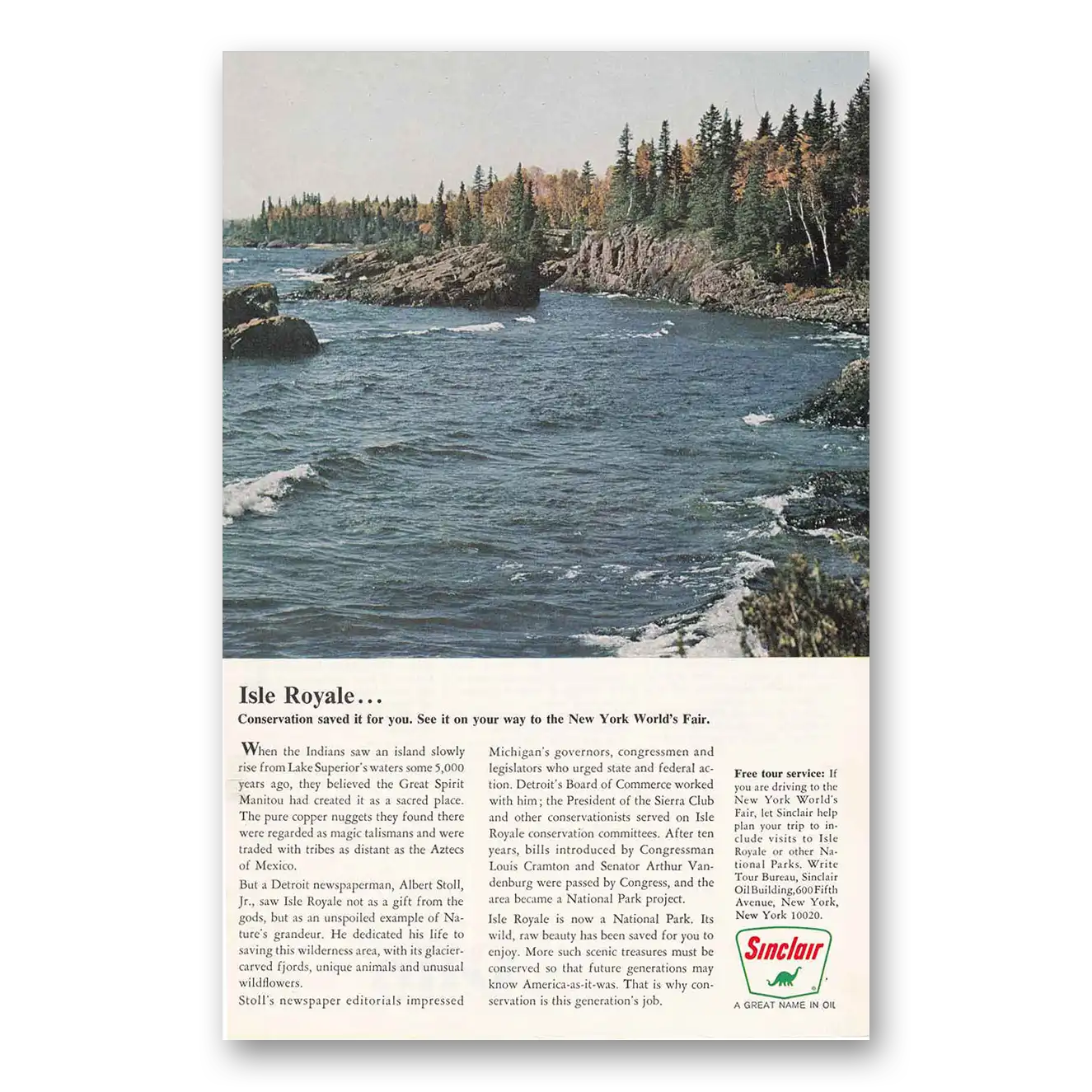 1964 Sinclair Isle Royale Vintage Magazine Print Ad