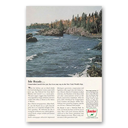 1964 Sinclair Isle Royale Vintage Magazine Print Ad