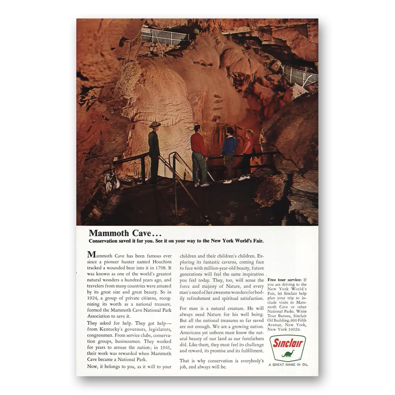 1964 Sinclair Mammoth Cave Vintage Magazine Print Ad