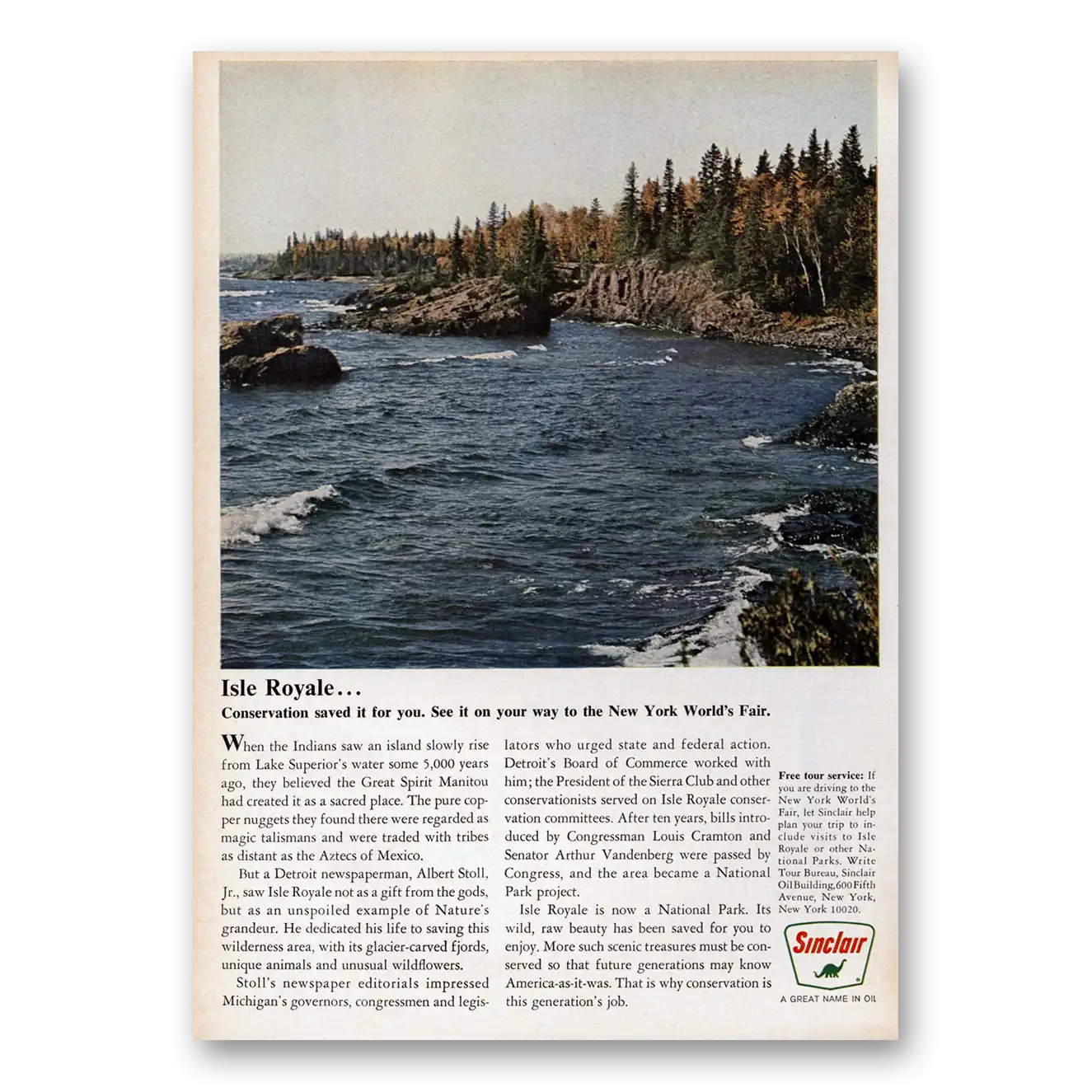 1964 Sinclair Isle Royale Conservation Saved It Vintage Magazine Print Ad