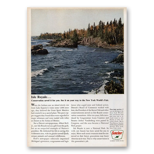 1964 Sinclair Isle Royale Conservation Saved It Vintage Magazine Print Ad