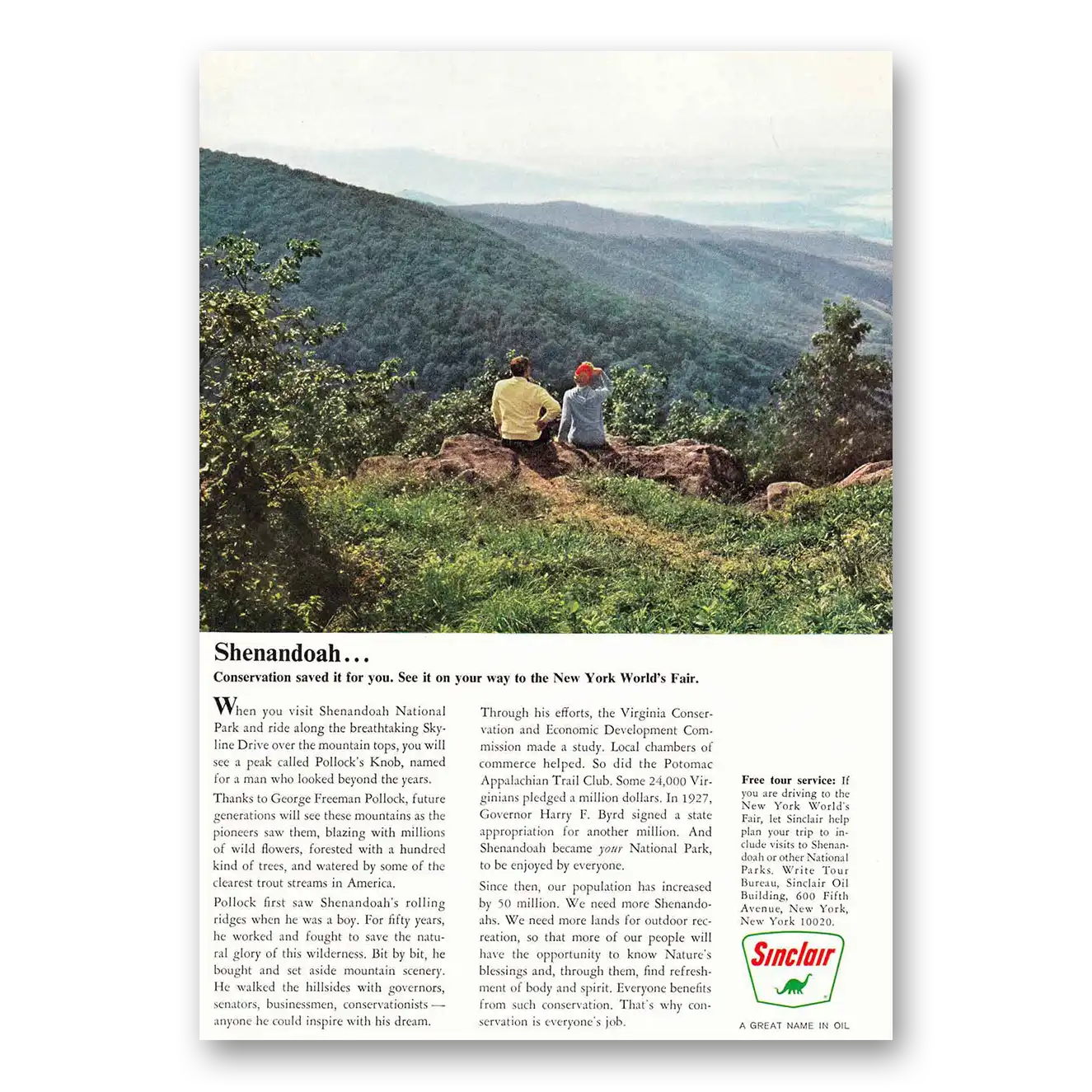 1964 Sinclair Shenandoah Conservation Saved It Vintage Magazine Print Ad