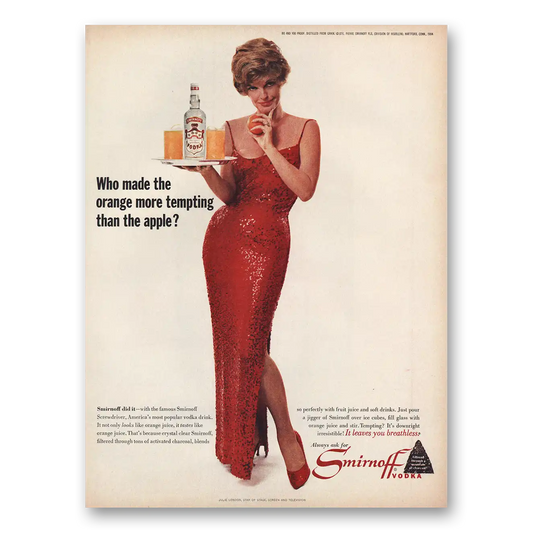 1964 Smirnoff Vodka Orange More Tempting Than Apple Vintage Magazine Print Ad