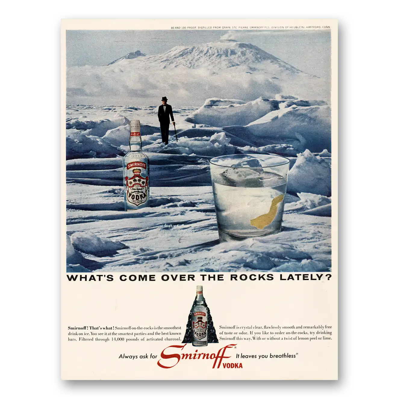 1964 Smirnoff Vodka Whats Come Over the Rocks Lately Vintage Magazine Print Ad