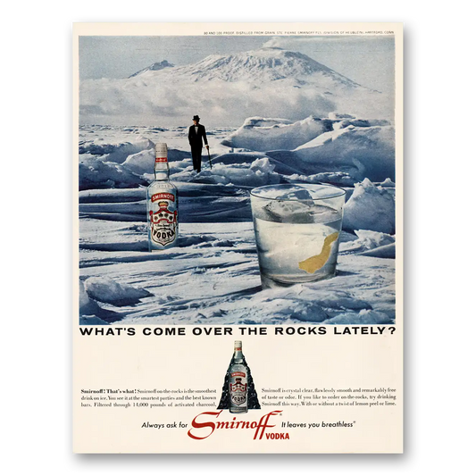 1964 Smirnoff Vodka Whats Come Over the Rocks Lately Vintage Magazine Print Ad