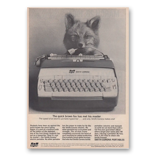 1964 Smith Corona Typewriters Quick Brown Fox Has Met His Master Vintage Magazine Print Ad