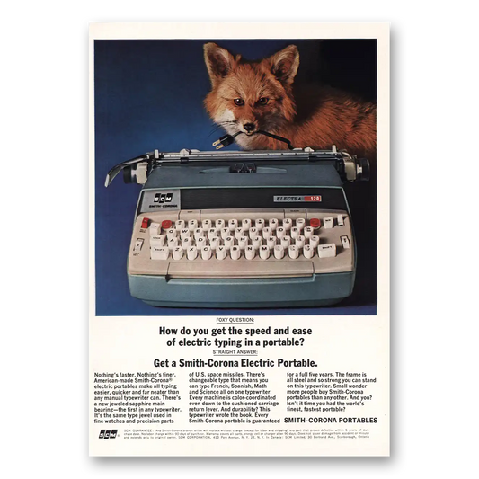 1964 Smith Corona Typewriters Foxy Question Vintage Magazine Print Ad