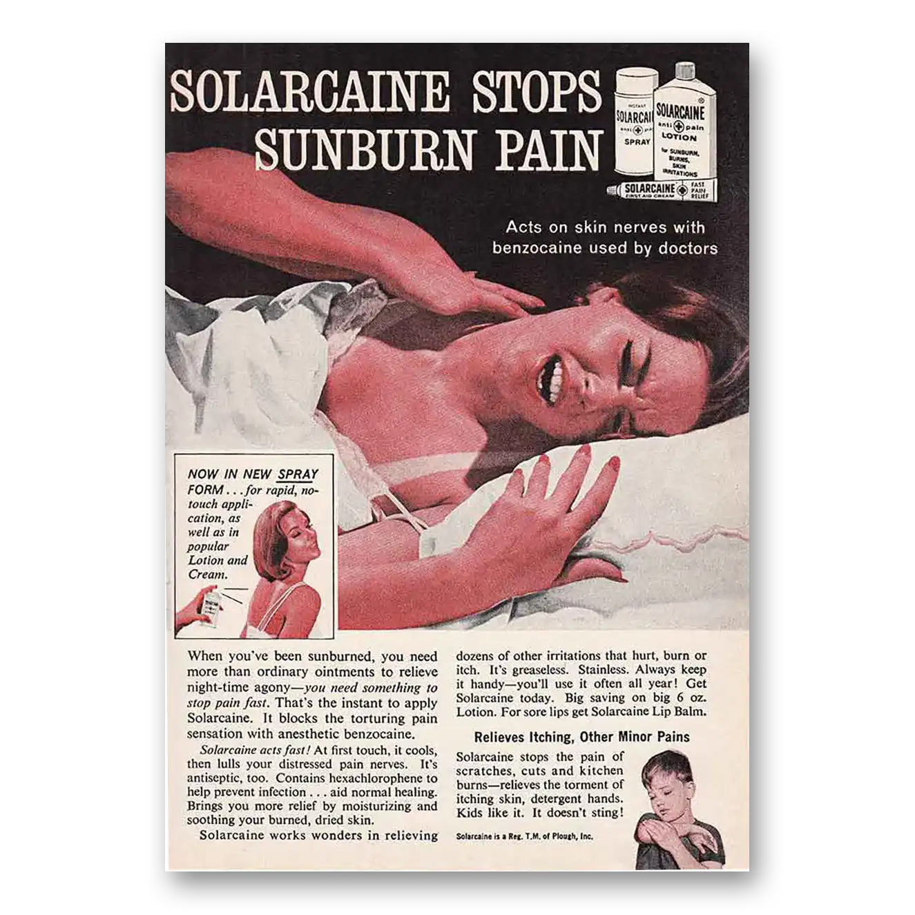 1964 Solarcaine Stops Sunburn Pain Vintage Magazine Print Ad