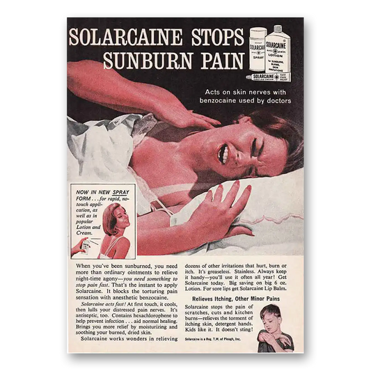 1964 Solarcaine Stops Sunburn Pain Vintage Magazine Print Ad