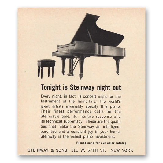 1964 Steinway Piano Tonight Steinway Night Out Vintage Magazine Print Ad