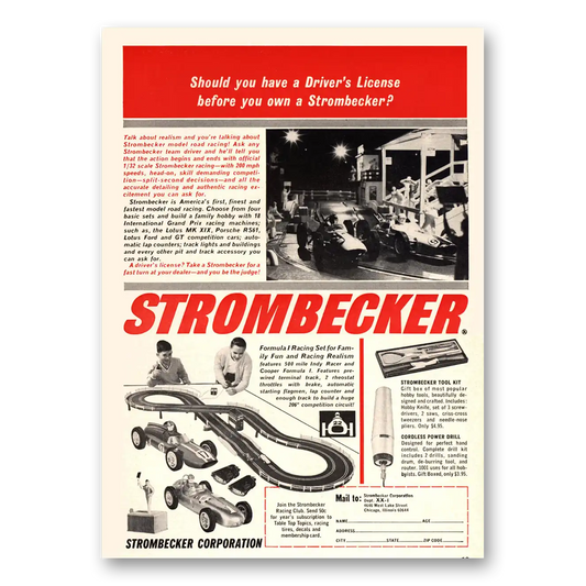 1964 Strombecker Model Road Racing Should You Have a Drivers License Vintage Magazine Print Ad