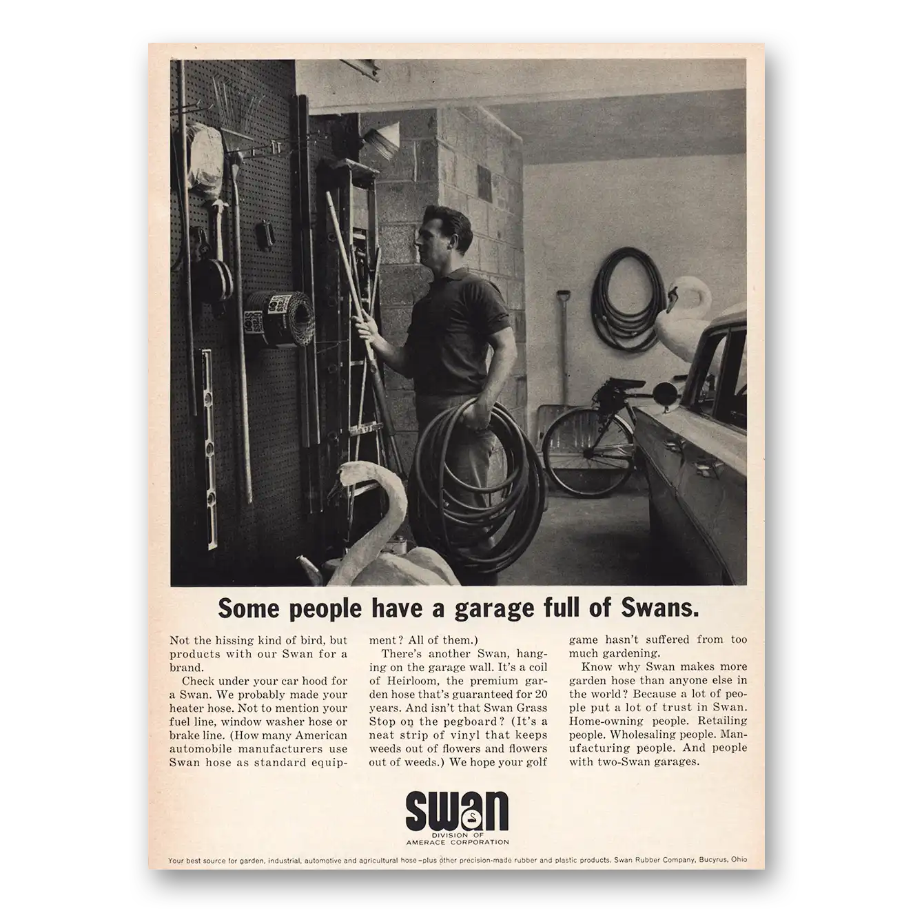 1964 Swan Hoses Some People Have a Garage Full Vintage Magazine Print Ad