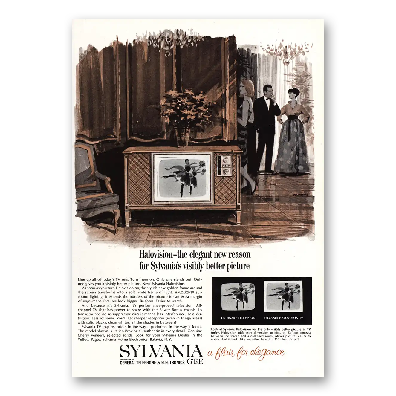 1964 Sylvania Televisions Halovision Elegant New Reason Vintage Magazine Print Ad