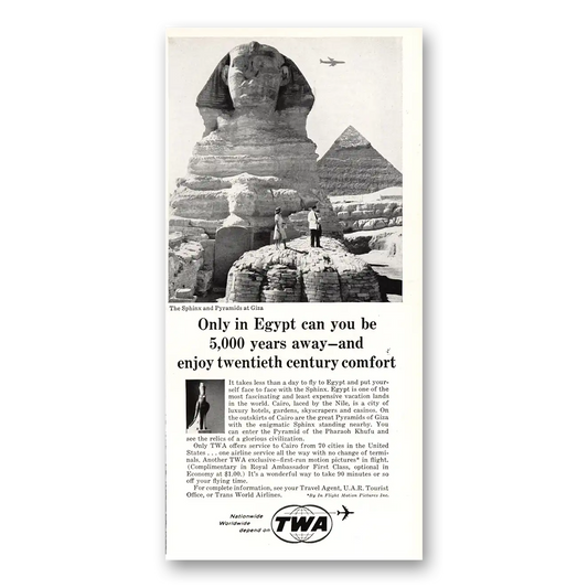 1964 TWA Airlines Sphinx and Pyramids Giza Vintage Magazine Print Ad