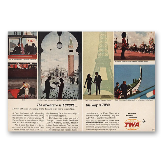 1964 TWA Airlines Star Stream St Marks Square Vintage Magazine Print Ad