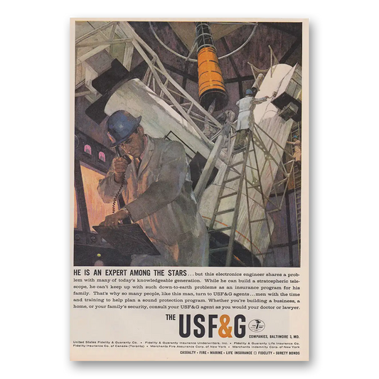 1964 USF&G He Is An Expert Among the Stars Vintage Magazine Print Ad