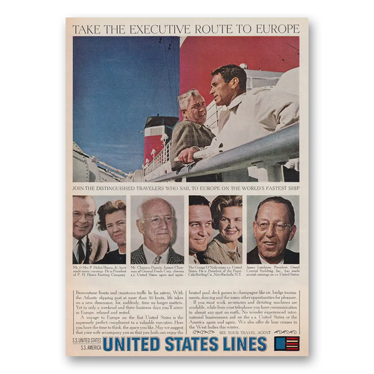 1964 United States Lines Take the Executive Route to Europe Vintage Magazine Print Ad