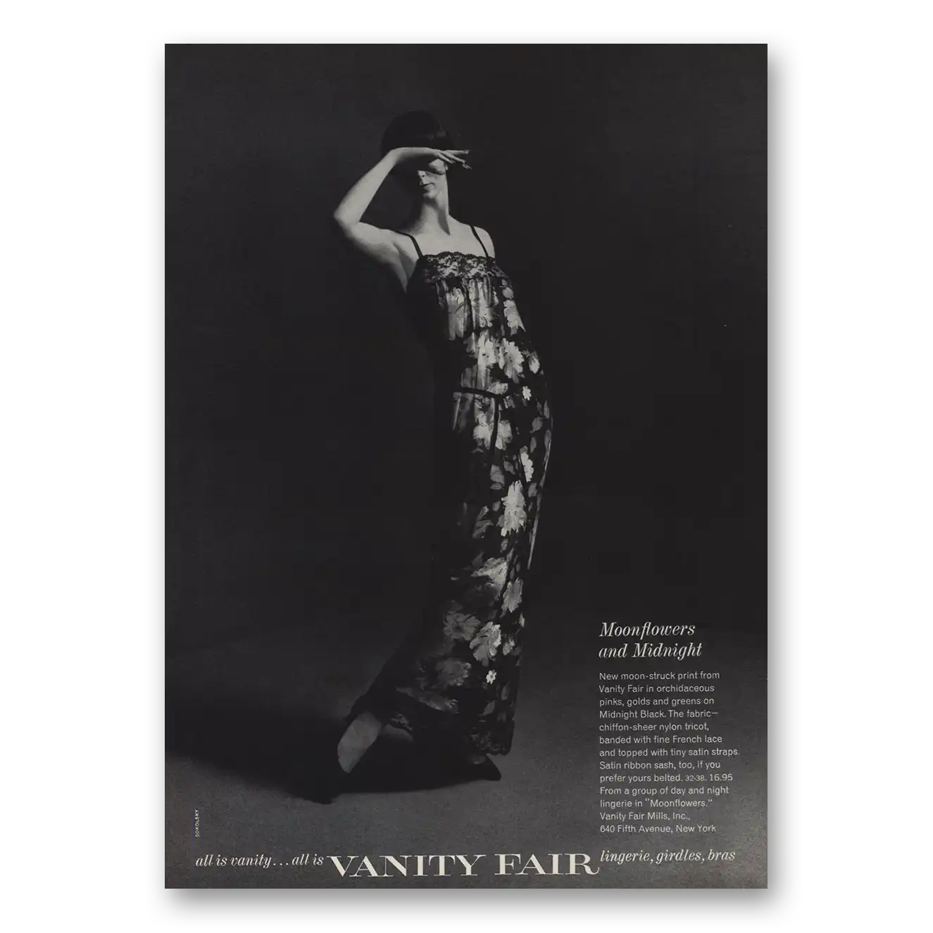 1964 Vanity Fair Undergarments Moon Flowers and Midnight Vintage Magazine Print Ad