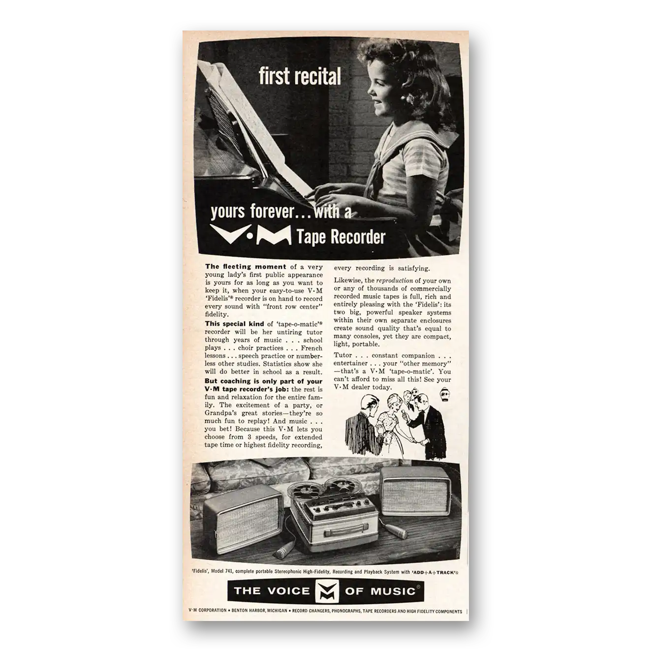 1964 Voice of Music Tape Recorder First Recital Vintage Magazine Print Ad