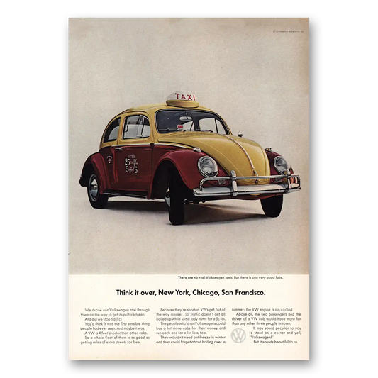 1964 Volkswagen Beetle Think It Over New York Chicago San Francisco Vintage Magazine Print Ad