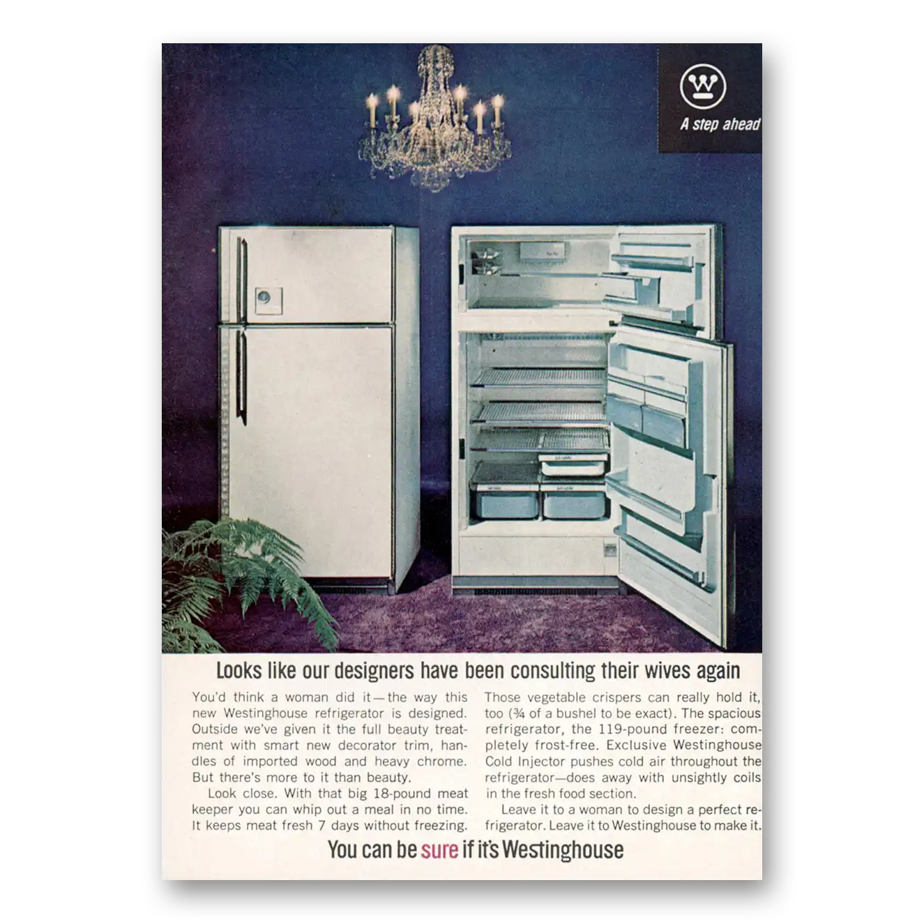 1964 Westinghouse Refrigerator Consulting Their Wives Again Vintage Magazine Print Ad