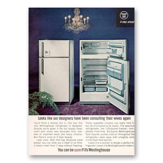 1964 Westinghouse Refrigerator Consulting Their Wives Again Vintage Magazine Print Ad