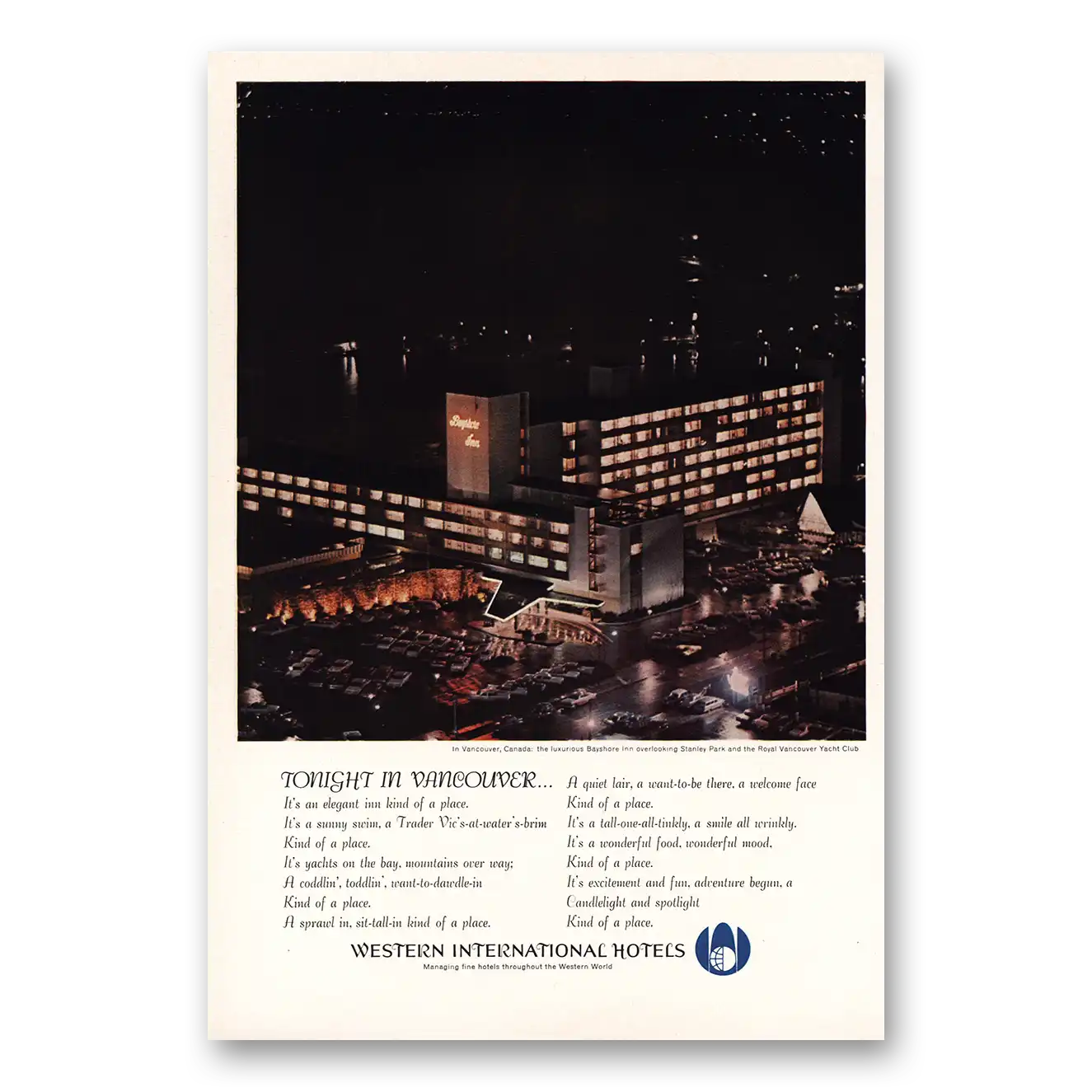 1964 Western International Hotels Tonight In Vancouver Vintage Magazine Print Ad