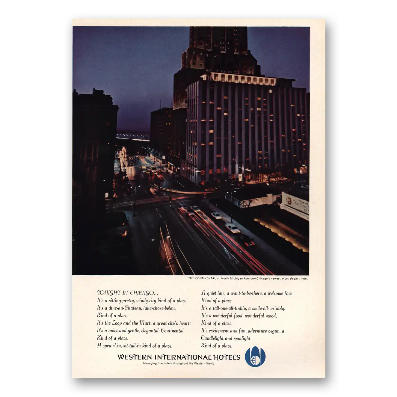 1964 Western International Hotels Chicago Vintage Magazine Print Ad