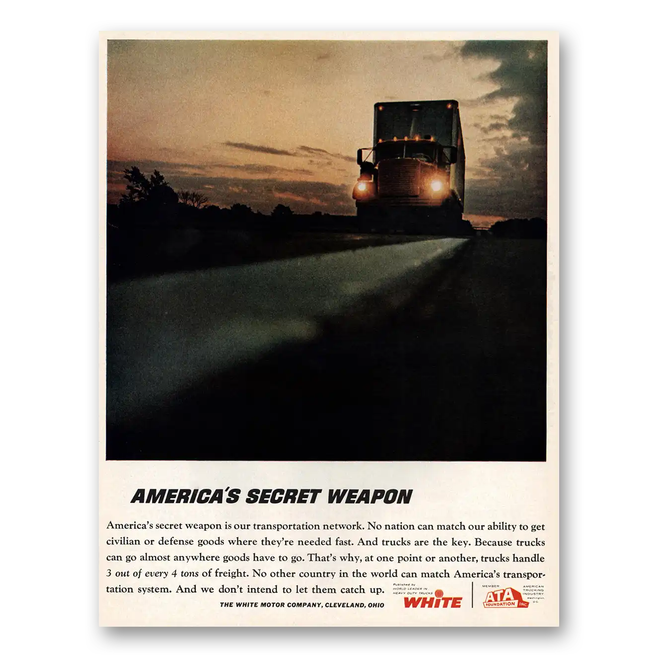 1964 White Trucks Americas Secret Weapon Vintage Magazine Print Ad