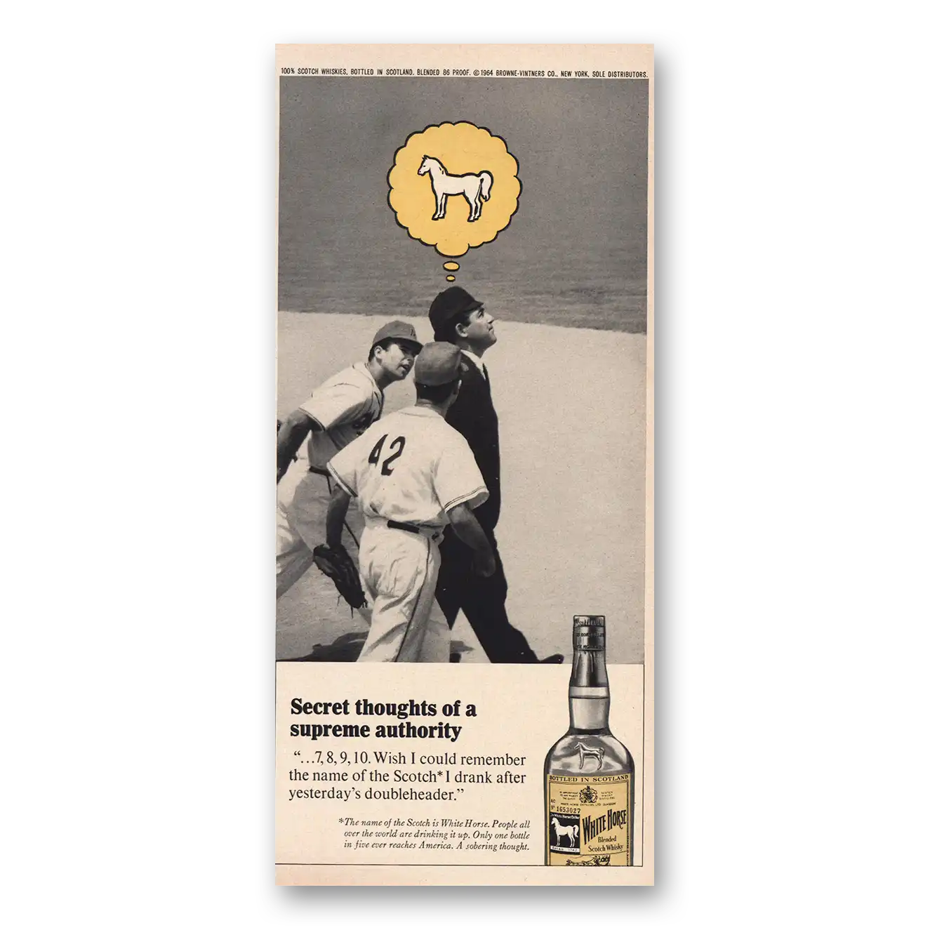 1964 White Horse Scotch Whisky Supreme Authority Vintage Magazine Print Ad