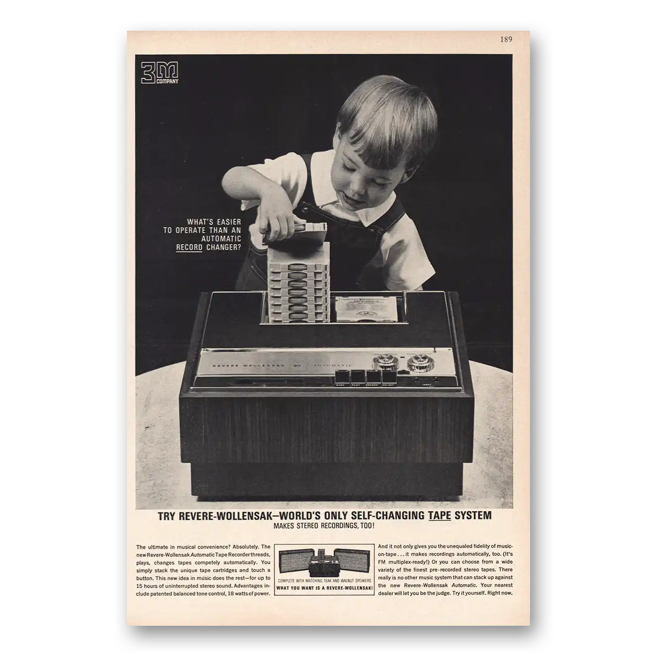 1964 Wollensak Self Changing Tape System Vintage Magazine Print Ad