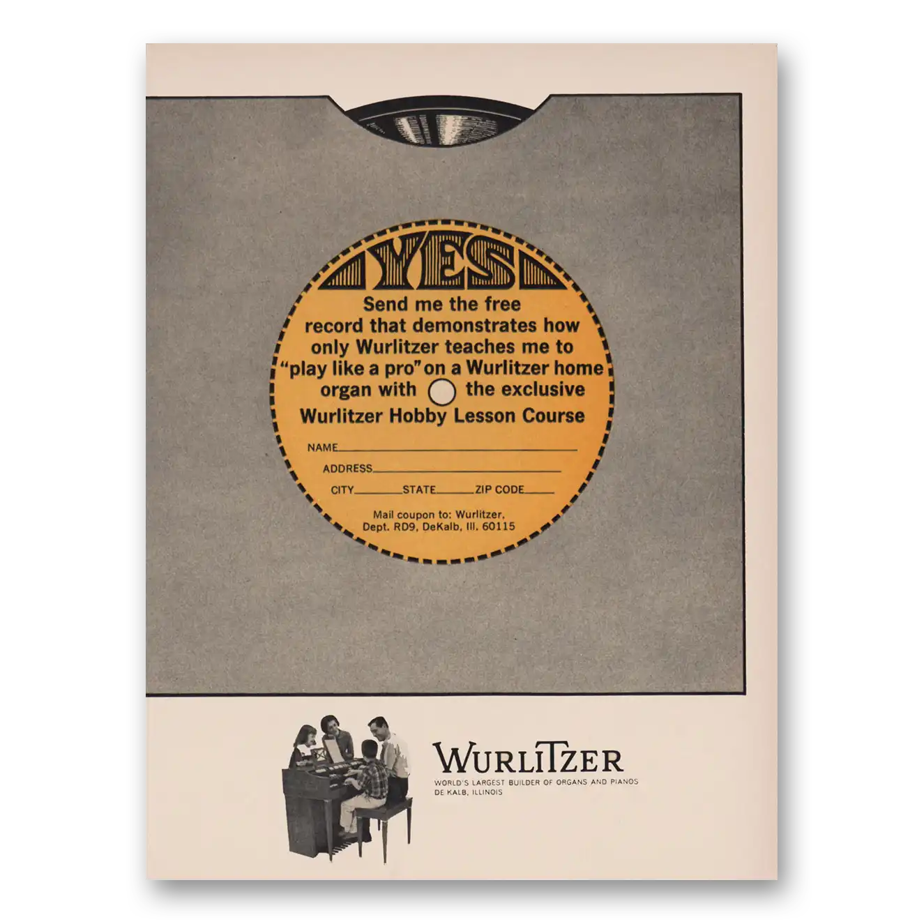 1964 Wurlitzer Piano Record That Demonstrates Vintage Magazine Print Ad