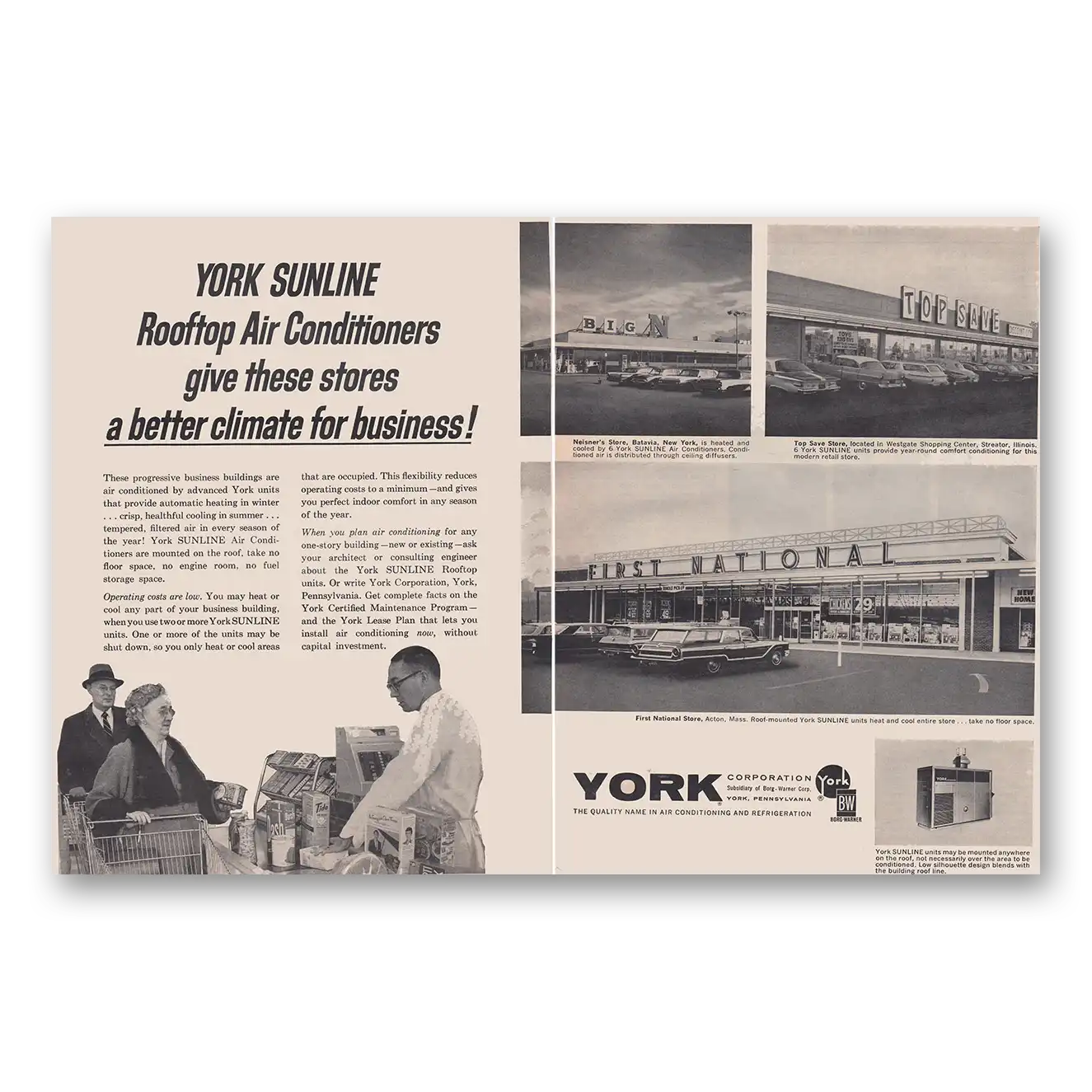 1964 York Air Conditioning Sunline Rooftop Air Conditioners Top Save Store Vintage Magazine Print Ad