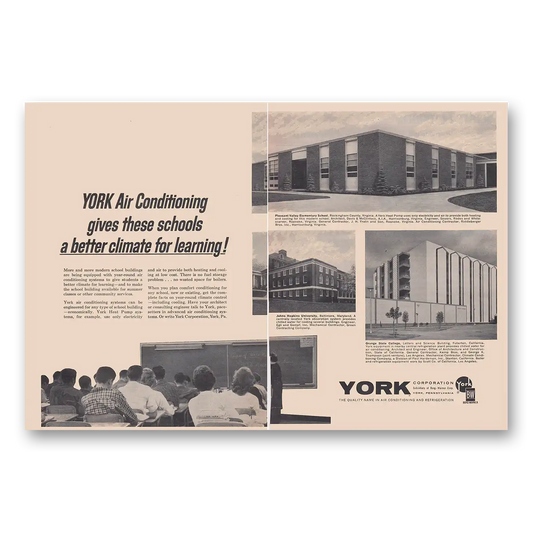 1964 York Air Conditioning Gives These Schools a Better Climate for Learning Vintage Magazine Print Ad