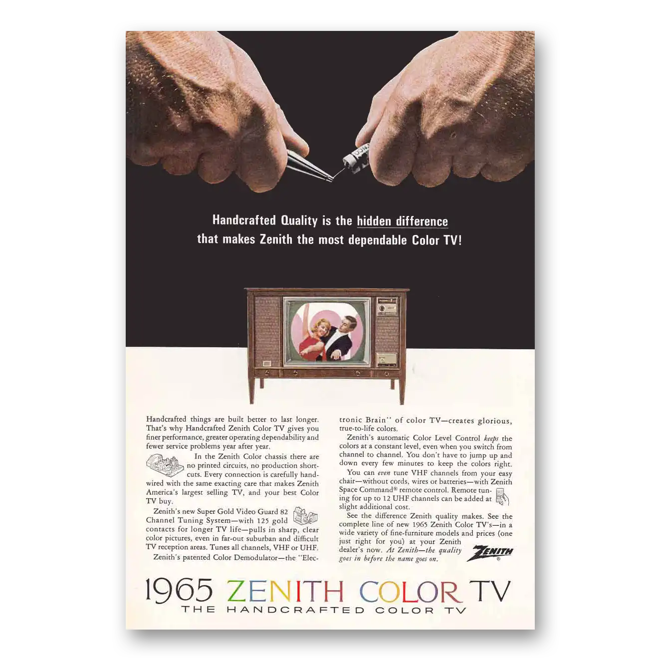 1964 Zenith Television Handcrafted Quality Vintage Magazine Print Ad