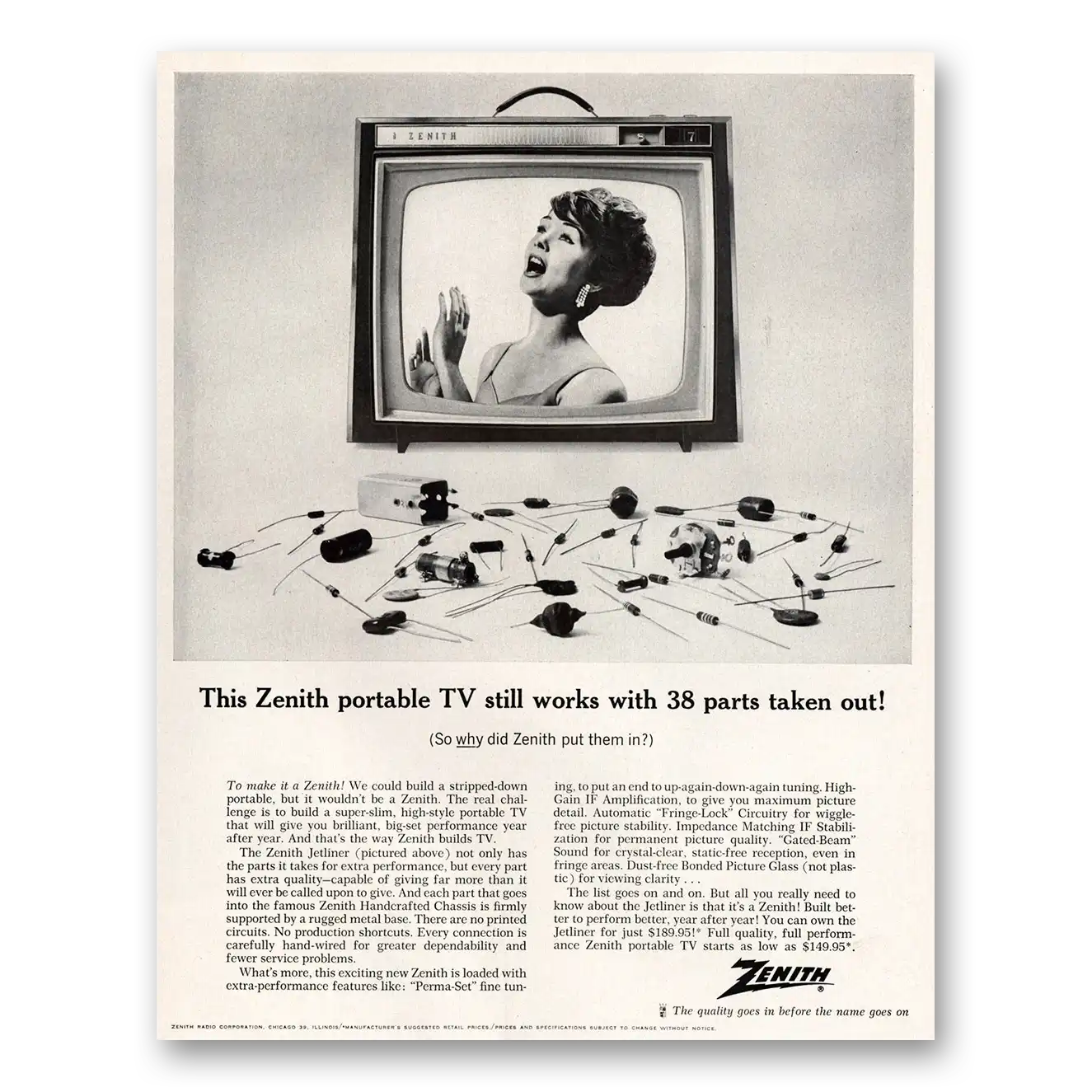 1964 Zenith Television Works With 38 Parts Taken Out Vintage Magazine Print Ad