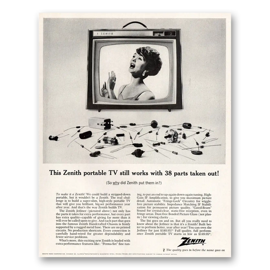 1964 Zenith Television Works With 38 Parts Taken Out Vintage Magazine Print Ad