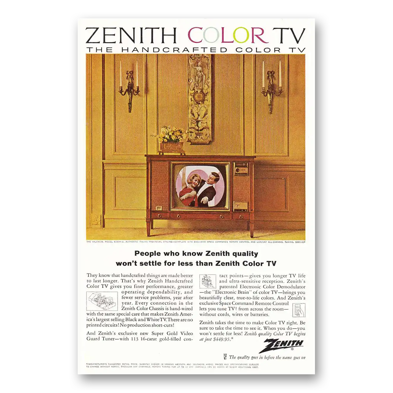 1964 Zenith Television Valencia Vintage Magazine Print Ad