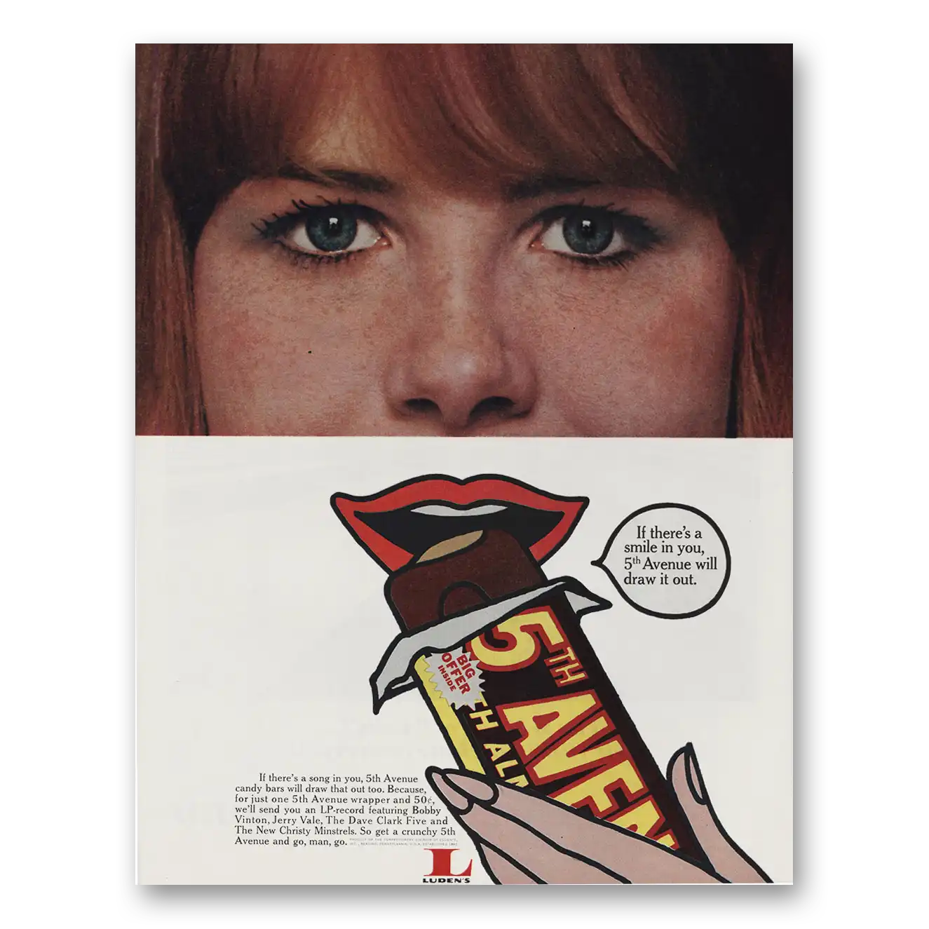 1965 5th Avenue Candy Bar Theres a Smile In You Vintage Magazine Print Ad