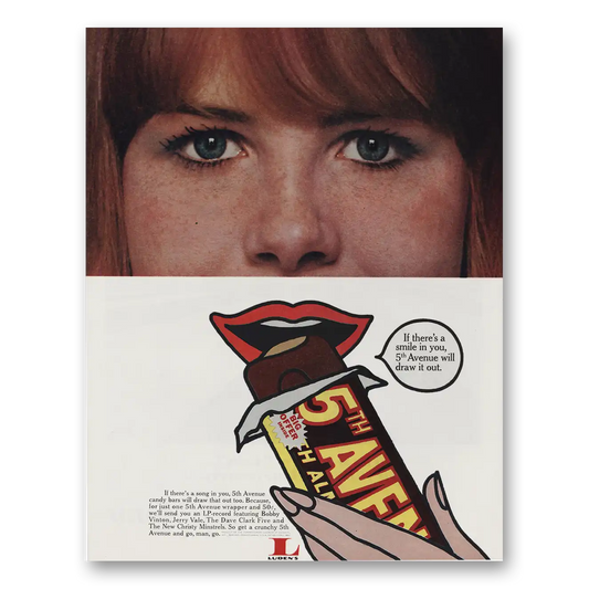 1965 5th Avenue Candy Bar Theres a Smile In You Vintage Magazine Print Ad