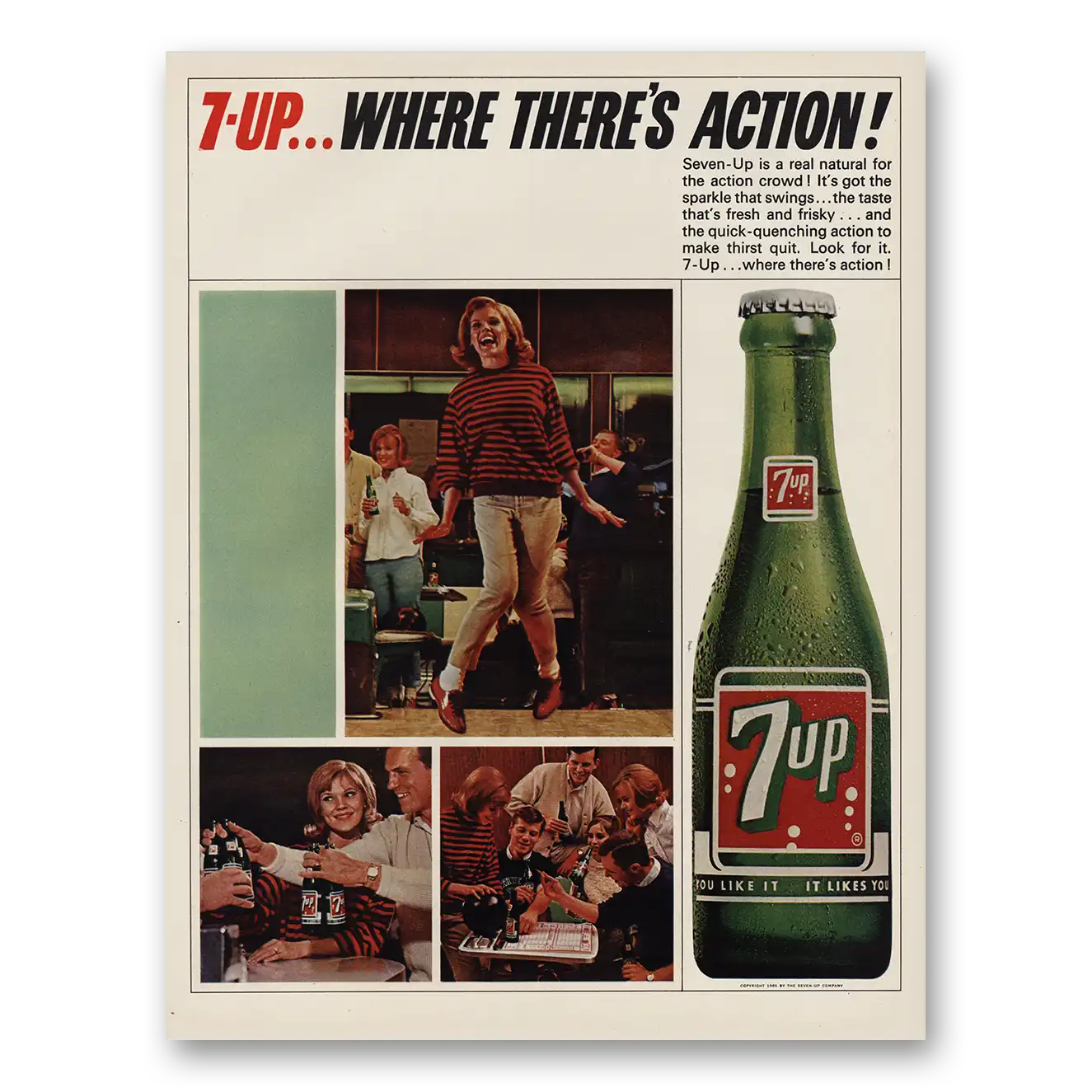 1965 7Up Real Natural for Action Crowd Vintage Magazine Print Ad