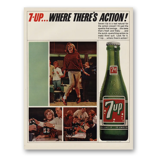 1965 7Up Real Natural for Action Crowd Vintage Magazine Print Ad