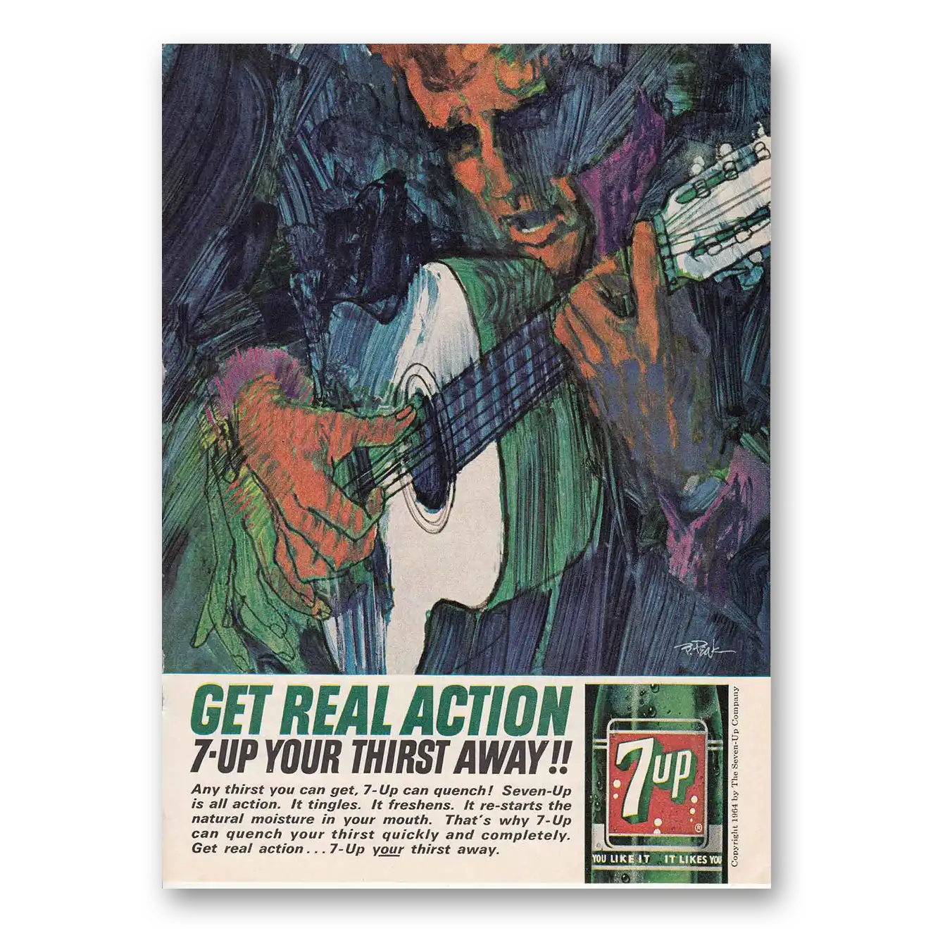 1964 7Up Get Real Action Guitar Vintage Magazine Print Ad