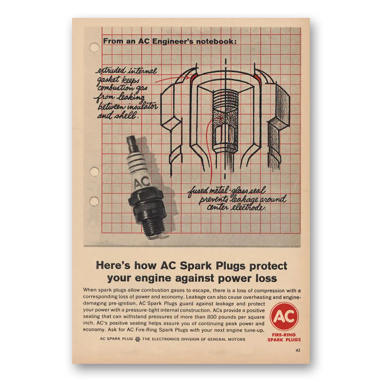 1965 AC Spark Plugs AC Engineers Notebook Vintage Magazine Print Ad