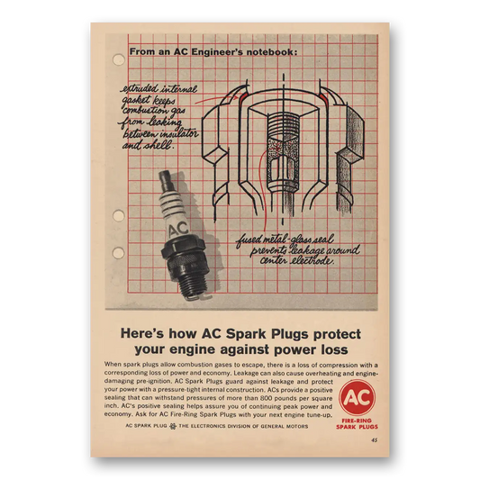 1965 AC Spark Plugs AC Engineers Notebook Vintage Magazine Print Ad